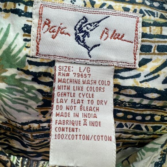 Baja Blue LARGE VINTAGE 90s Green Short Sleeve Dad Aloha Hawaiian Hibiscus Shirt - Picture 7 of 7